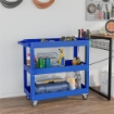 Carrello Porta Attrezzi a 3 Livelli in Acciaio con Bordi Alti e 4 Ruote Girevoli, 83x35.3x76 cm, Blu