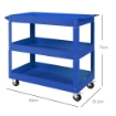 Carrello Porta Attrezzi a 3 Livelli in Acciaio con Bordi Alti e 4 Ruote Girevoli, 83x35.3x76 cm, Blu