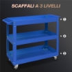 Carrello Porta Attrezzi a 3 Livelli in Acciaio con Bordi Alti e 4 Ruote Girevoli, 83x35.3x76 cm, Blu
