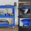 Carrello Porta Attrezzi a 3 Livelli in Acciaio con Bordi Alti e 4 Ruote Girevoli, 83x35.3x76 cm, Blu