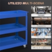 Carrello Porta Attrezzi a 3 Livelli in Acciaio con Bordi Alti e 4 Ruote Girevoli, 83x35.3x76 cm, Blu
