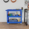 Carrello Porta Attrezzi a 3 Livelli in Acciaio con Bordi Alti e 4 Ruote Girevoli, 83x35.3x76 cm, Blu