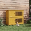 CONIGLIERA A 2 LIVELLI IN LEGNO DI ABETE E BITUME CON RAMPA, 2 VASSOI ESTRAIBILI 4 PORTE, 97X44X91 CM, GIALLO