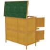 CONIGLIERA A 2 LIVELLI IN LEGNO DI ABETE E BITUME CON RAMPA, 2 VASSOI ESTRAIBILI 4 PORTE, 97X44X91 CM, GIALLO