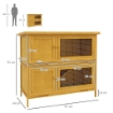 CONIGLIERA A 2 LIVELLI IN LEGNO DI ABETE E BITUME CON RAMPA, 2 VASSOI ESTRAIBILI 4 PORTE, 97X44X91 CM, GIALLO