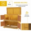 CONIGLIERA A 2 LIVELLI IN LEGNO DI ABETE E BITUME CON RAMPA, 2 VASSOI ESTRAIBILI 4 PORTE, 97X44X91 CM, GIALLO