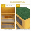 CONIGLIERA A 2 LIVELLI IN LEGNO DI ABETE E BITUME CON RAMPA, 2 VASSOI ESTRAIBILI 4 PORTE, 97X44X91 CM, GIALLO