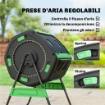 Compostiera Domestica 200L a Doppia Camera con 8 Prese D'Aria, in PP e Metallo, 94x67x98 cm, Verde e Nero