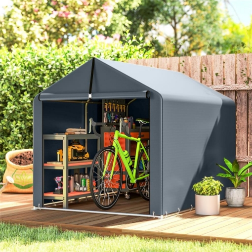 Tenda Garage con Copertura Rinforzata Impermeabile e Ingresso Zip, in Acciaio Zincato, 162x221.5x163 cm, Grigio