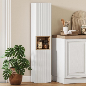 MOBILE DA BAGNO A 2 ANTE CON SPAZIO APERTO E RIPIANI REGOLABILI, IN LEGNO, 30X24X140 CM, BIANCO