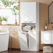 MOBILE DA BAGNO A 2 ANTE CON CESTO PORTABIANCHERIA A RIBALTA E RIPIANO APERTO, 60X30X174 CM, IN LEGNO, BIANCO