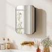 ARMADIETTO CON SPECCHIO CONTENITORE A 2 RIPIANI REGOLABILI, IN LEGNO E VETRO, 40.2X10.2X50.9 CM, NERO