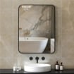 Specchio Bagno con Cornice in Metallo e Gancio, 60x2.5x80 cm, Nero