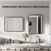 Specchio Bagno con Cornice in Metallo e Gancio, 60x2.5x80 cm, Nero