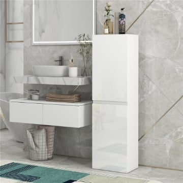 MOBILE BAGNO ALTO A COLONNA CON ANTE, 2 ARMADIETTI, MOBILETTO BAGNO SALVASPAZIO CON RIPIANI REGOLABILI PER SALA DA PRANZO SALOTTO SOGGIORNO, 35 X 25 X 120 CM, BIANCO LUCIDO