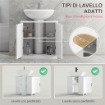 MOBILE PER LAVABO CON PIEDISTALLO, MOBILE SOTTO LAVABO CON 2 ANTE E SCAFFALE REGOLABILE, MOBILE DA BAGNO CON RITAGLIO A FORMA DI U, BIANCO
