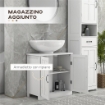MOBILE PER LAVABO CON PIEDISTALLO, MOBILE SOTTO LAVABO CON 2 ANTE E SCAFFALE REGOLABILE, MOBILE DA BAGNO CON RITAGLIO A FORMA DI U, BIANCO