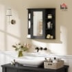 Specchiera Bagno con 6 Ripiani Aperti e 2 Chiusi, in Legno e Vetro, 66x17x63 cm, Nero
