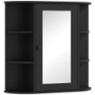 Specchiera Bagno con 6 Ripiani Aperti e 2 Chiusi, in Legno e Vetro, 66x17x63 cm, Nero