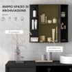 Specchiera Bagno con 6 Ripiani Aperti e 2 Chiusi, in Legno e Vetro, 66x17x63 cm, Nero