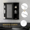 Specchiera Bagno con 6 Ripiani Aperti e 2 Chiusi, in Legno e Vetro, 66x17x63 cm, Nero