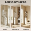 Colonna Bagno con Armadietto, Ripiani e Cassetti, in Legno, 15x33x136.8 cm, Bianco