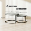 SET 2 TAVOLINI DA SALOTTO ROTONDI CON PIANO EFFETTO MARMO, IN LEGNO E METALLO, GRIGIO MARMO