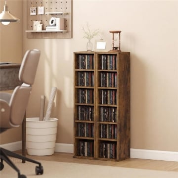 SET 2 MOBILI PORTA CD CON RIPIANI REGOLABILI PER 204 CD IN LEGNO, 21X22.5X88.5 CM, MARRONE RUSTICO