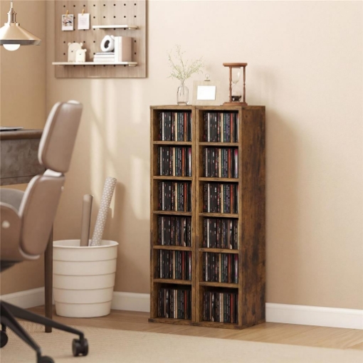 SET 2 MOBILI PORTA CD CON RIPIANI REGOLABILI PER 204 CD IN LEGNO, 21X22.5X88.5 CM, MARRONE RUSTICO