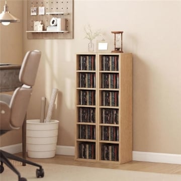 SET 2 MOBILI PORTA CD A 6 RIPIANI REGOLABILI PER 204 CD IN LEGNO, 21X22.5X88.5 CM, COLOR LEGNO