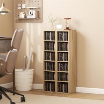 SET 2 MOBILI PORTA CD CON RIPIANI REGOLABILI PER 204 CD IN LEGNO, 21X22.5X88.5 CM, ROVERE