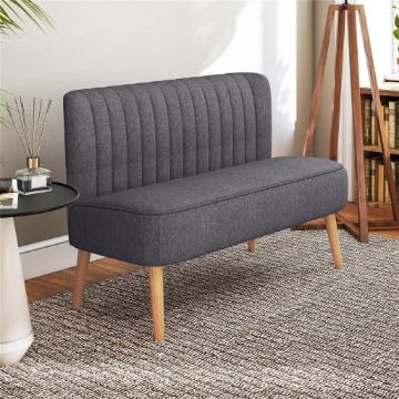 DIVANO 2 POSTI IN TESSUTO EFFETTO LINO SENZA BRACCIOLI CON GAMBE IN LEGNO, 117X56.5X77 CM, GRIGIO SCURO