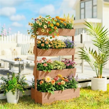LETTO DA GIARDINO RIALZATO, FIORIERA VERTICALE IN LEGNO CON DRENAGGIO E RIVESTIMENTO.