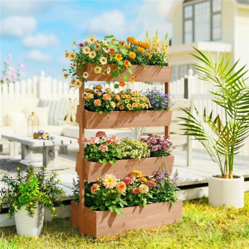 LETTO DA GIARDINO RIALZATO, FIORIERA VERTICALE IN LEGNO CON DRENAGGIO E RIVESTIMENTO.