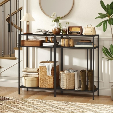 TAVOLO CONSOLLE CON RIPIANI APERTI A 3 LIVELLI, IN ACCIAIO, 55X30X85 CM, NERO