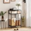 TAVOLO CONSOLLE CON RIPIANI APERTI A 3 LIVELLI, IN ACCIAIO, 55X30X85 CM, NERO