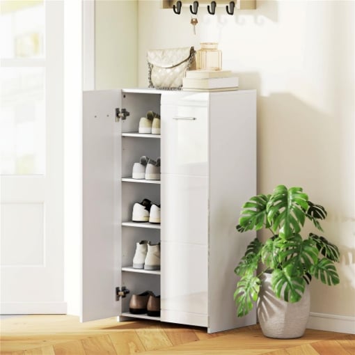SCARPIERA DA INGRESSO MODERNA CON 5 RIPIANI REGOLABILI, 55X36X108 CM, BIANCO