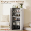 SCARPIERA DA INGRESSO MODERNA CON 5 RIPIANI REGOLABILI, 55X36X108 CM, BIANCO