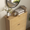 Scarpiera Slim per 18 Paia di Scarpe, 3 Cassetti con 2 Ripiani Regolabili e Rimovibili, 72x26x112 cm, Naturale