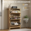 Scarpiera Slim per 18 Paia di Scarpe, 3 Cassetti con 2 Ripiani Regolabili e Rimovibili, 72x26x112 cm, Naturale