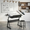 TAVOLO DA DISEGNO REGOLABILE, SCRIVANIA E SGABELLO PER DISEGNO E LAVORO, BIANCO