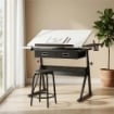 TAVOLO DA DISEGNO REGOLABILE, SCRIVANIA E SGABELLO PER DISEGNO E LAVORO, BIANCO