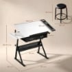 TAVOLO DA DISEGNO REGOLABILE, SCRIVANIA E SGABELLO PER DISEGNO E LAVORO, BIANCO