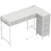 Scrivania Angolare a 6 Cassetti con Gancio Laterale e Prese Integrate, in Legno e Acciaio, 126x48x80 cm, Bianco