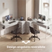 Scrivania Angolare a 6 Cassetti con Gancio Laterale e Prese Integrate, in Legno e Acciaio, 126x48x80 cm, Bianco