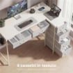 Scrivania Angolare a 6 Cassetti con Gancio Laterale e Prese Integrate, in Legno e Acciaio, 126x48x80 cm, Bianco