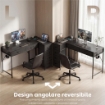 Scrivania Angolare a 6 Cassetti con Gancio Laterale e Prese Integrate, in Legno e Acciaio, 126x48x80 cm, Nero