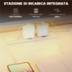 Scrivania Gaming 147 cm, Tavolo per Computer con Supporto CPU Regolabile e Reversibile, Luci RGB, Prese di Alimentazione, Porte USB e USB-C, Supporto Monitor e 3 Cassetti in Tessuto, Bianco