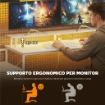 Scrivania Gaming 147 cm, Tavolo per Computer con Supporto CPU Regolabile e Reversibile, Luci RGB, Prese di Alimentazione, Porte USB e USB-C, Supporto Monitor e 3 Cassetti in Tessuto, Bianco