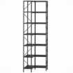 LIBRERIA AD ANGOLO A 7 RIPIANI, SCAFFALE INDUSTRIALE, EFFETTO LEGNO NERO